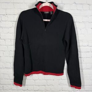 Polo Jeans Co Sweater Women XL Black Quarter Zip Mock Neck Ribbed Knit Flag VTG